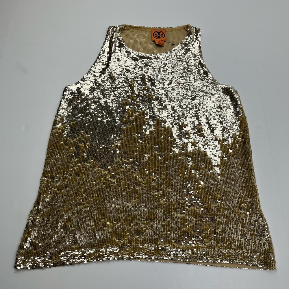 Tory Burch Gold Full Sequin‎ Tank Top Sleeveless Top Womens Size Small Evening